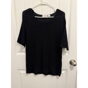 Jacobson's Women's Short Sleeve Sweater Black Sparkle‎ See Through Knit Sz Large